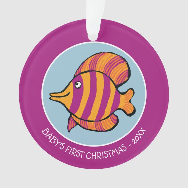 Orange und lila tropische Fische mit Seepferden Ornament (Vorderseite)