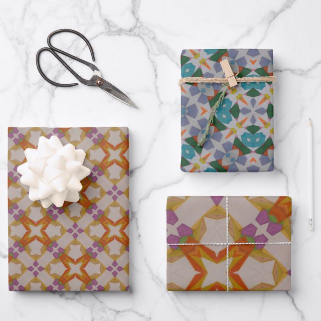 Orange- und Lila Wrapping Paper Blatt Set 3 (Vorderseite)