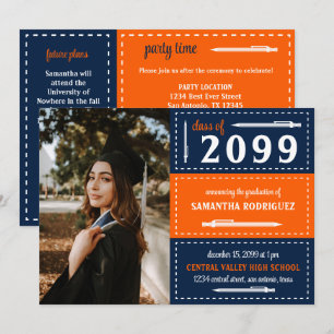 Orange- und Navy-Dotter-Abschluss Einladung