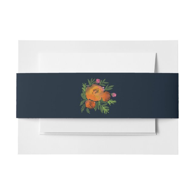Orange und Navy Floral Moderne fette Hochzeit Einladungsbanderole (Vorderseite Beispiel)