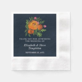 Orange und Navy Floral Moderne fette Hochzeit Serviette