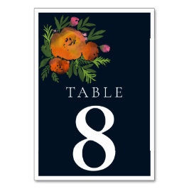 Orange und Navy Floral Moderne fette Hochzeit Tischnummer
