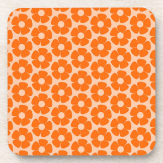 Orange und Peach Retro 60er Blumenmuster Getränkeuntersetzer