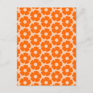 Orange und Peach Retro 60er Blumenmuster  Postkarte
