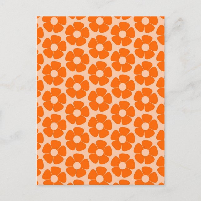 Orange und Peach Retro 60er Blumenmuster Postkarte (Vorderseite)
