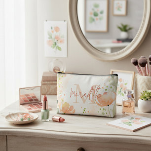 Orange und Pfirsich floral personalisiert Zubehörtasche