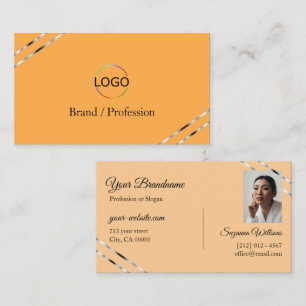 Orange und Pfirsich mit Logo Foto mit Silberlinien Visitenkarte