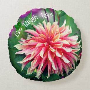 Orange und Pink Dahlia Blume Motivierend Rundes Kissen