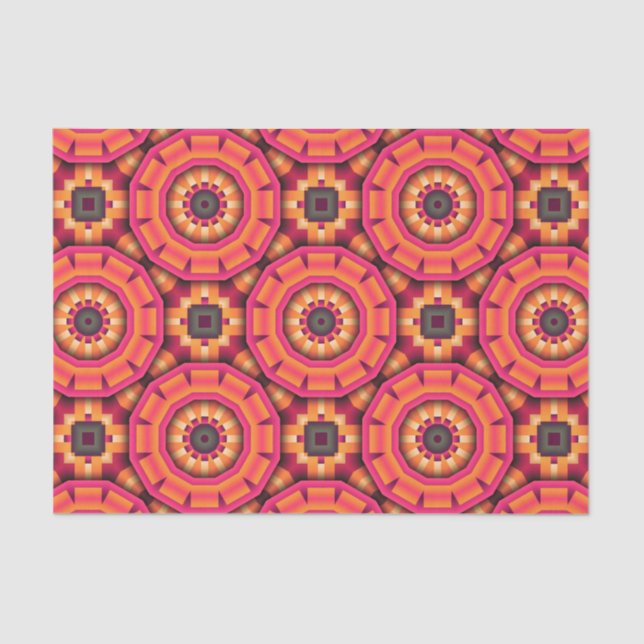 Orange und Pink Funky Mosaic Geometric Muster Seidenpapier (Vorderseite)