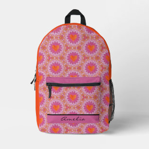 Orange und Pink Mandala mit Herz und Namen Bedruckter Rucksack