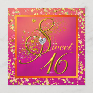 Orange und Pink Sweet Sixteen Party Einladung