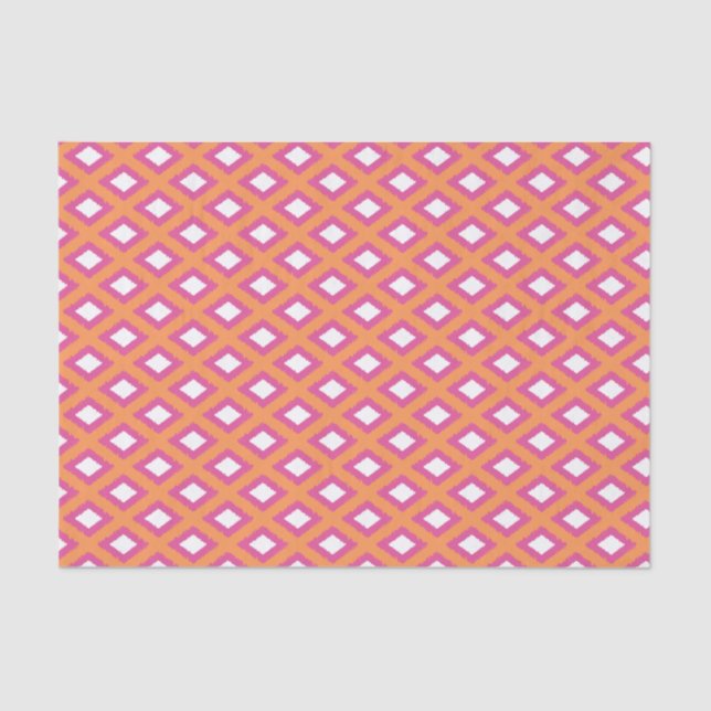 Orange und Pink Tribal Diamond Ikat Muster Seidenpapier (Vorderseite)