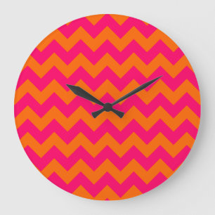 Orange und Pink Zigzag Große Wanduhr