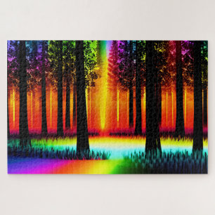 Orange- und Regenbogenwald mit Bäumen Puzzle