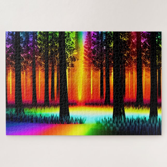 Orange- und Regenbogenwald mit Bäumen Puzzle (Horizontal)