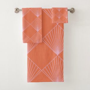 Orange und rosa Art-Déco-Linienmuster Badhandtuch Set