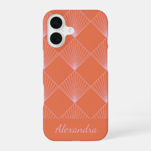 Orange- und rosa Art Deco-Linienmuster personalisi iPhone 16 Hülle