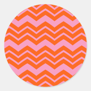 Orange- und rosa Chevron-Musterdesign Runder Aufkleber