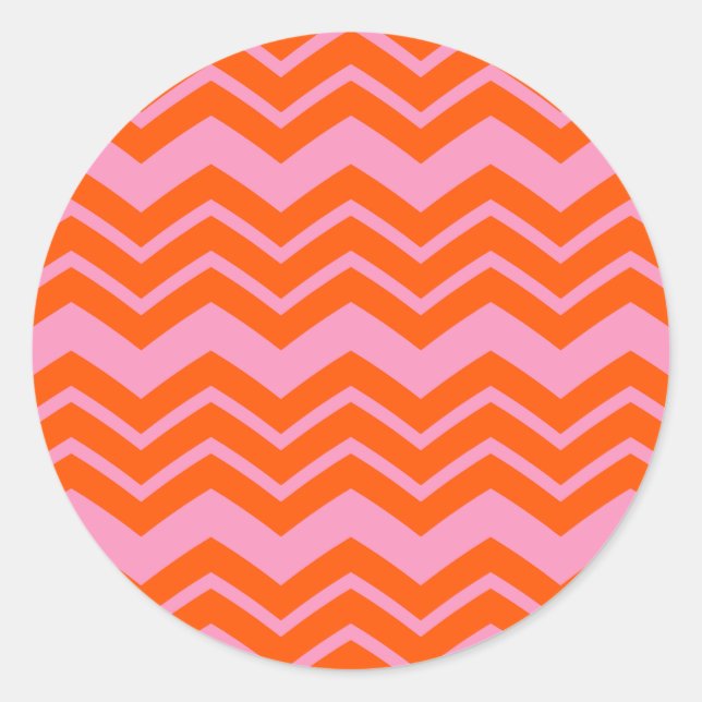 Orange- und rosa Chevron-Musterdesign  Runder Aufkleber (Vorderseite)