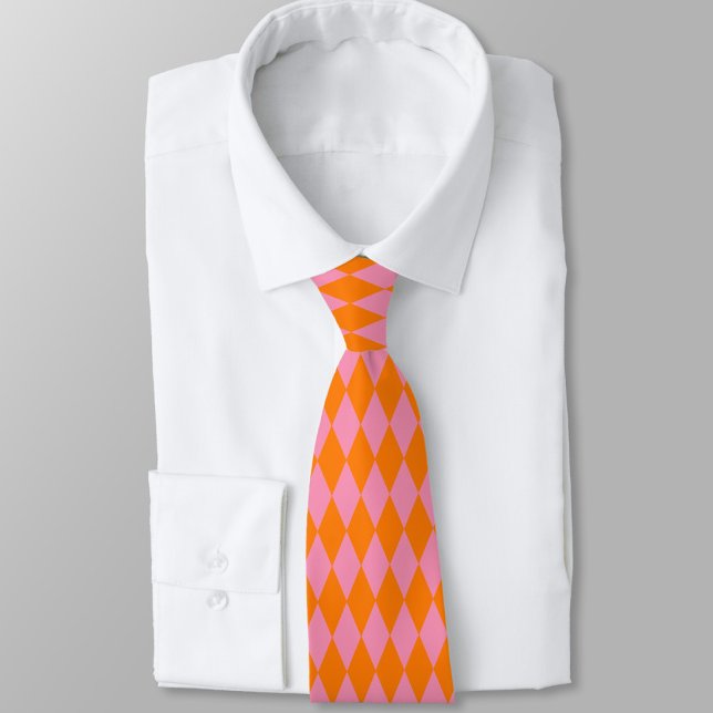 Orange- und rosa Harlekin-Karuomuster-Design  Krawatte (Von Creator hochgeladen)