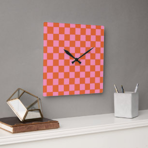 Orange und Rosa Quadratische Wanduhr