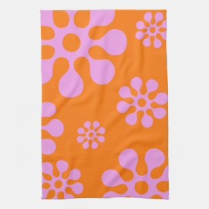 Orange und rosa Retro Blumen Handtuch