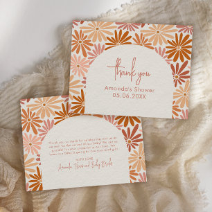 Orange und rosa Retro Floral Groovy Baby Flat Dankeskarte