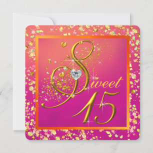 Orange und Rosa Sweet Fünfzehn Party Einladung