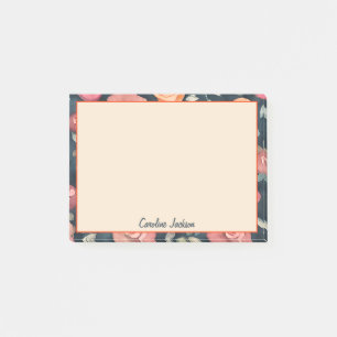 Orange und rosa Wasserfarbe floral personalisiert Post-it Klebezettel