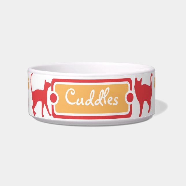 Orange und Rot Paw Print Kitty Pet Bowl Napf (Vorderseite)
