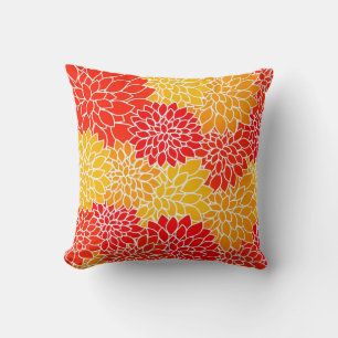 orange und rote Dahlien  Kissen