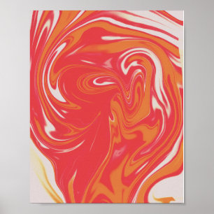 Orange- und rote Flüssig-Marmorierung Poster