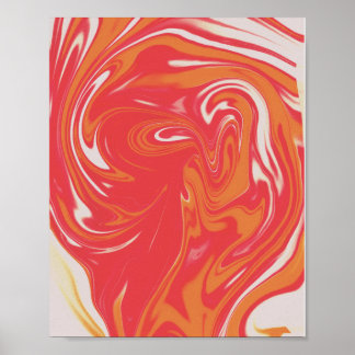 Orange- und rote Flüssig-Marmorierung Poster