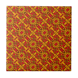 Orange- und rotes Handmuster Fliese