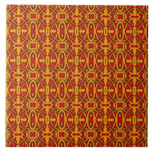 Orange- und rotes Handmuster Fliese