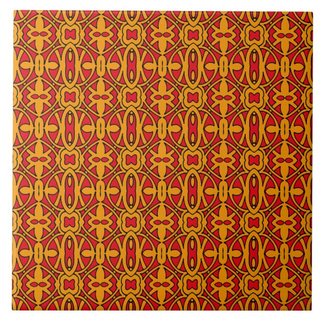 Orange- und rotes Handmuster Fliese (Vorderseite)
