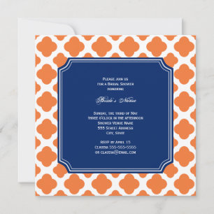 Orange und Royal Blue Quatrefoil Brautparty Einladung