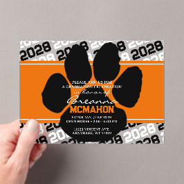 Orange und Schwarz-Abschluss Pawprint Mattiert Acryleinladungen