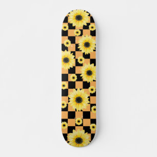 Orange und Schwarz Gelb und Sonnenblumen Skateboard