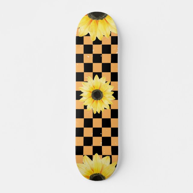 Orange und Schwarz Gelb und Sonnenblumen Skateboard (Vorne)