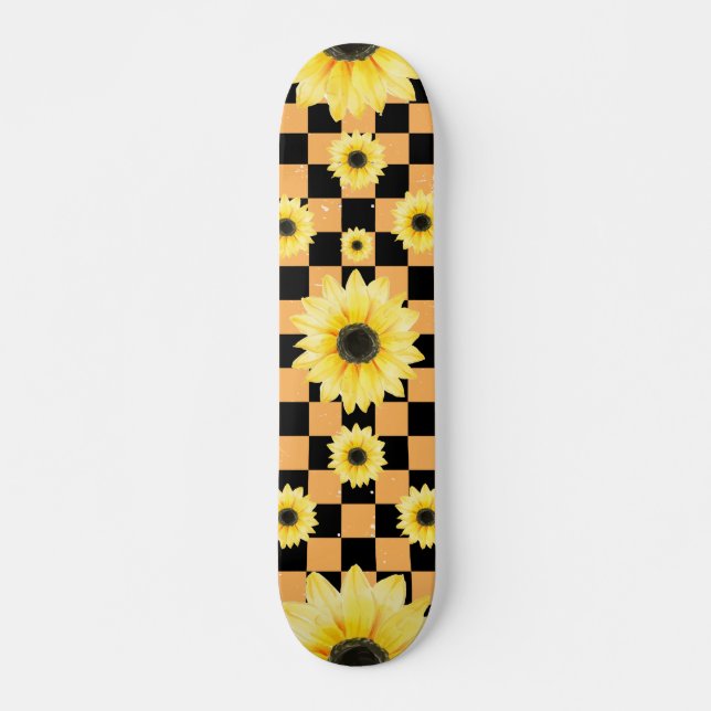 Orange und Schwarz Gelb und Sonnenblumen Skateboard (Vorne)