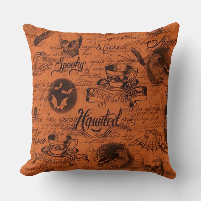 Orange und Schwarz, Spuk Halloween-Kissen Kissen (Vorderseite)