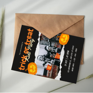 Orange und Schwarz Süßes oder Saures Halloween Kin Einladung