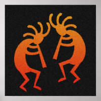 Orange und Schwarz tanzen Kokopelli