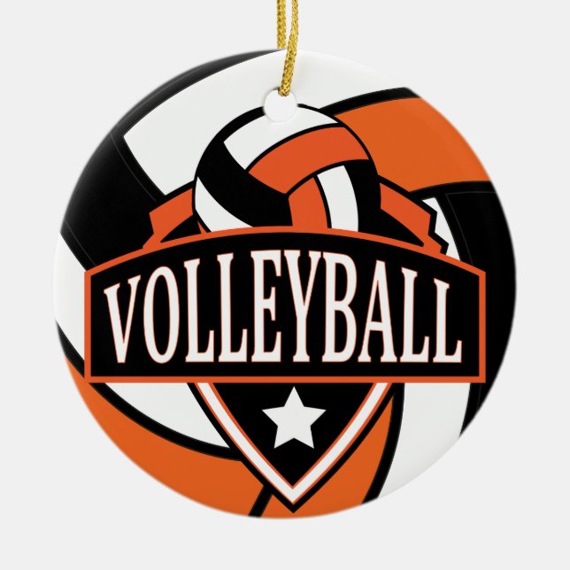 Orange und Schwarz-🏐-Volleyball-Logo Keramik Ornament (Vorne)