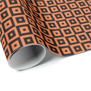Orange und schwarze Art Deco Quadrate Geometrisch Geschenkpapier