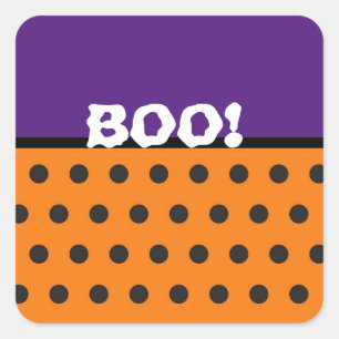 Orange und schwarze gepunktete "BOO" Halloween Quadratischer Aufkleber