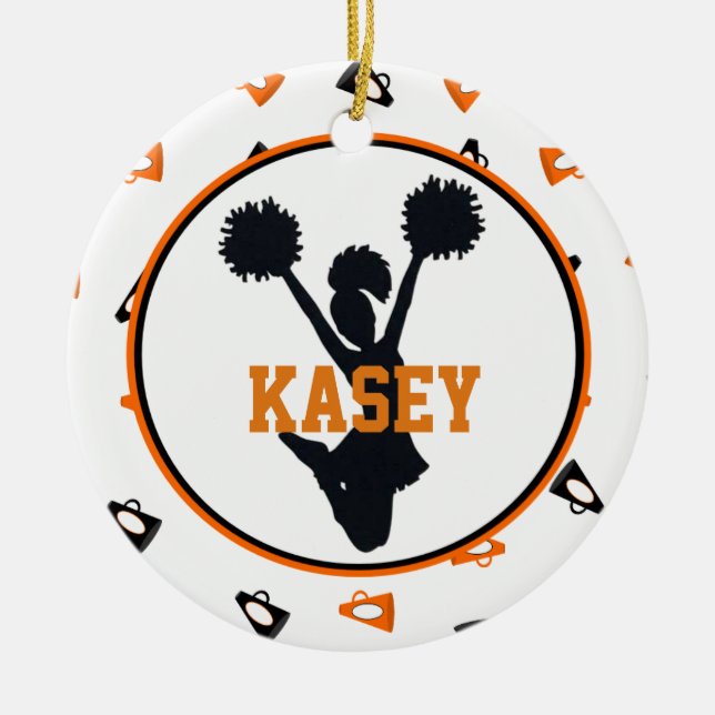 Orange und schwarze Megaphon-Cheerleader Keramik Ornament (Vorne)