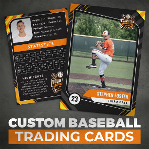 Orange- und schwarze professionelle Baseball-Samme Telefonnummerkarte