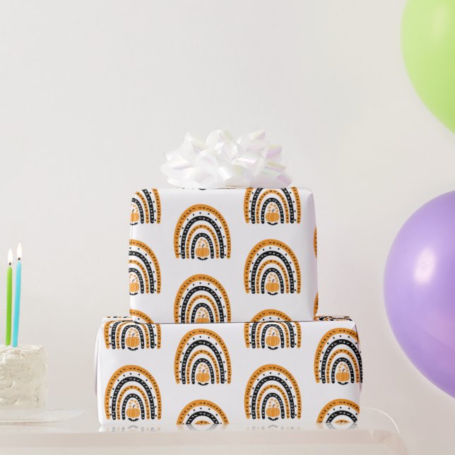 Orange und Schwarze Regenbogen Fledermäuse Weißes  Geschenkpapier (Partygeschenke)